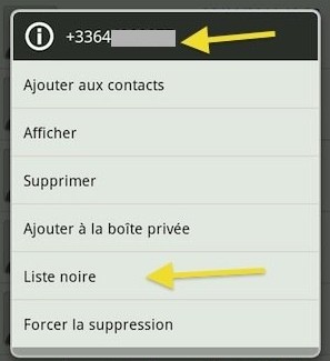 bloquer numero SMS android