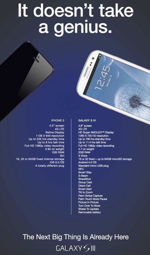 galaxy S3, Galaxy S3 : Samsung lance une pub comparative anti-iPhone 5