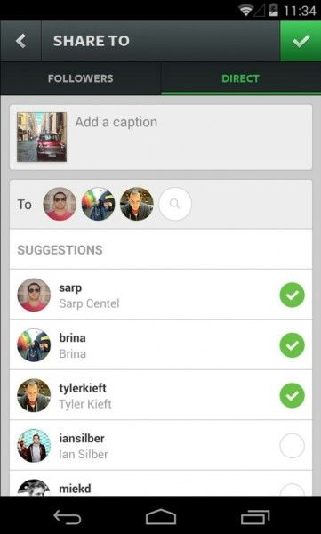 instagram partage photo direct android