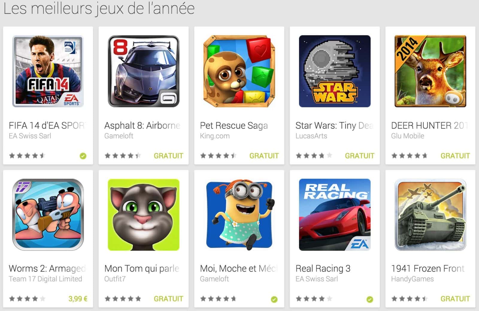 Google indique les meilleurs jeux  Android 2013 sur le Play  