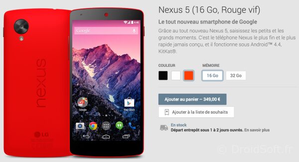 nexus 5 rouge google 349 euros