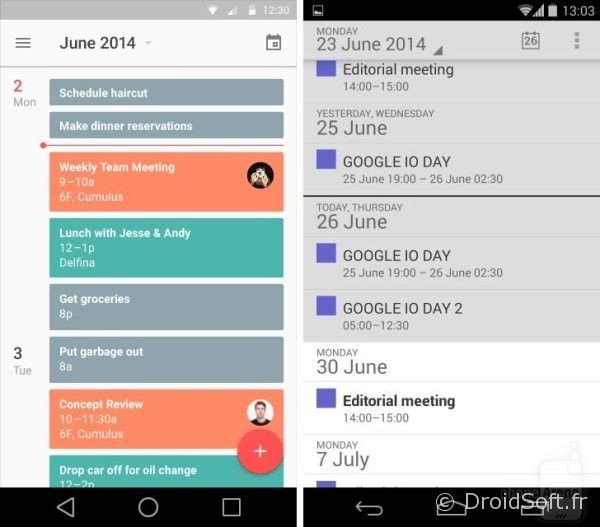 android 5.0 L calendrier