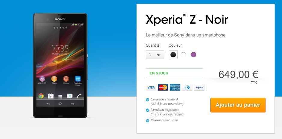 xperia z, Sony Xperia Z : le smartphone est dispo sur le Sony Store