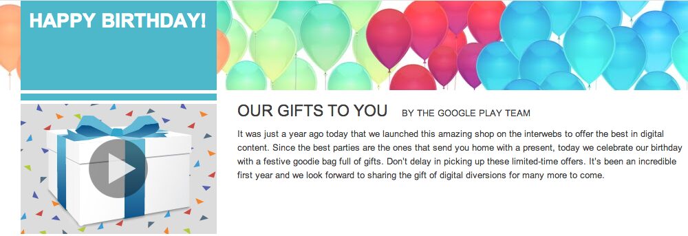 play store anniversaire 1 an promo