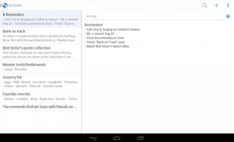 Simplenote enfin sur Android Applications
