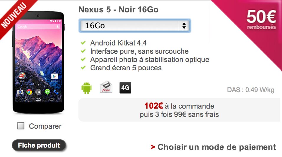 nexus 5 free mobile pas cher