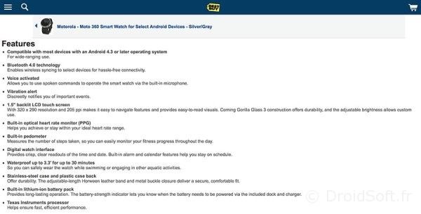 moto 360 fiche technique