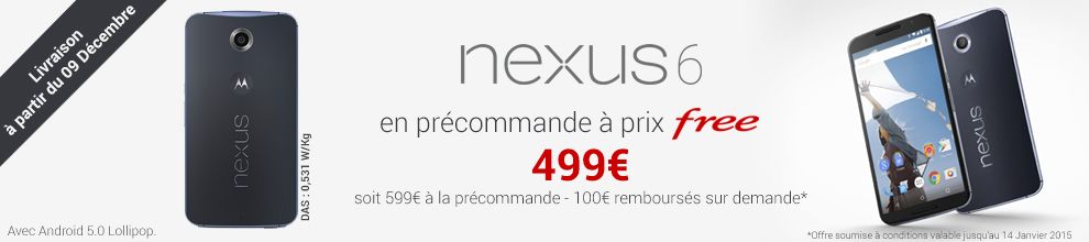 free mobile nexus 6 499 euros