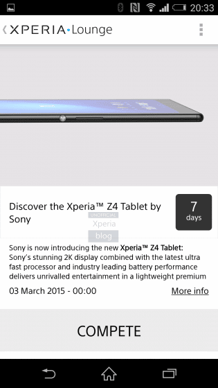 , Fuite officielle pour la tablette Sony Xperia Z4