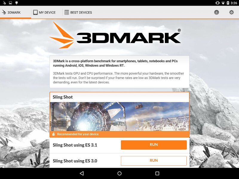 3Dmark sling, 3DMark Sling Shot Benchmark : torture pour appareils Android