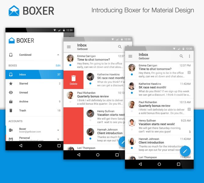 boxer, Les mails avec Boxer passent au Material Design
