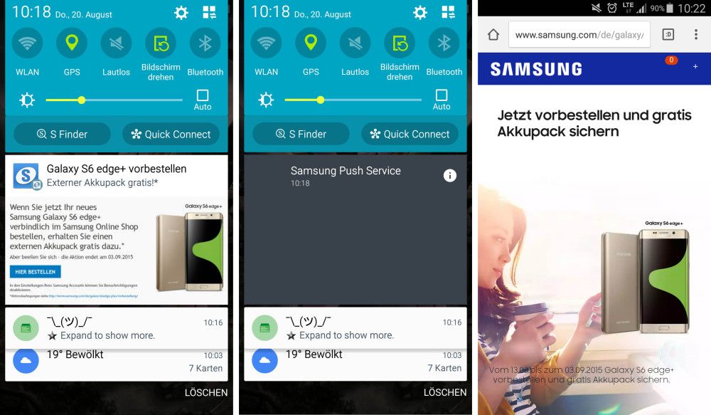 , Samsung utilise les notifications pour promouvoir son Galaxy S6 Edge+