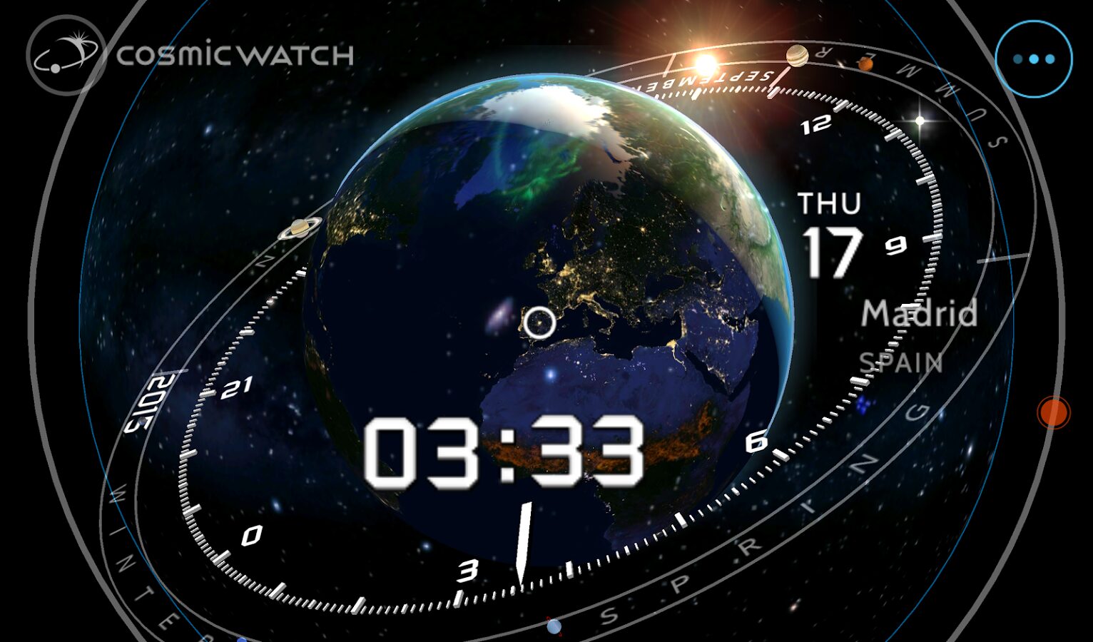 Cosmic-Watch : une superbe « montre » cosmique sur Android Applications