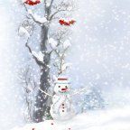Le fond d’écran du jour spécial Noël : bonhomme de neige et sa branche Fonds d'écrans