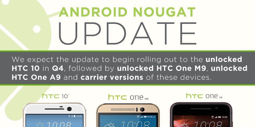 , Le HTC 10 sera mis à jour vers Android 7.0 Nougat à la fin de l&rsquo;année