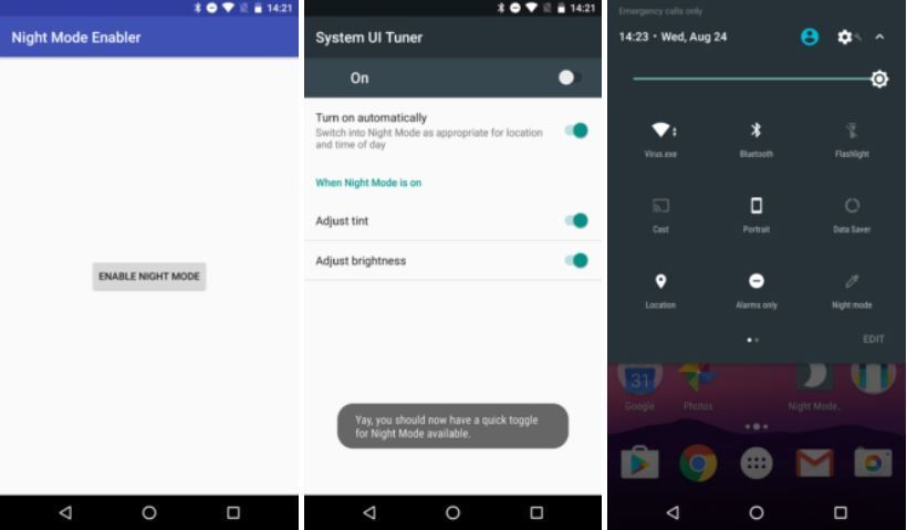 , Night Mode Enabler permet d&rsquo;accéder facilement au mode Nuit d&rsquo;Android 7.0 Nougat