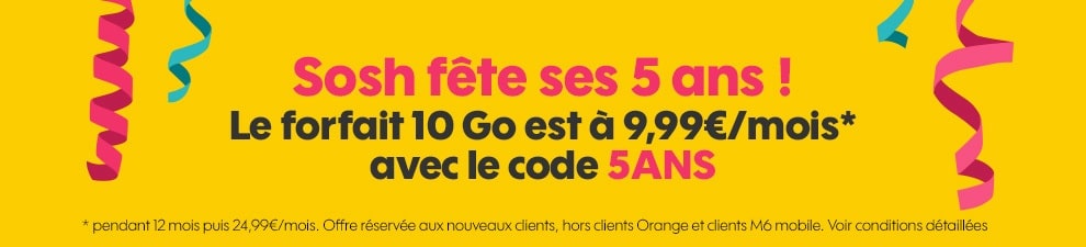 , Sosh propose 15€ de réduction sur un an sur le forfait 4G à 24.99€