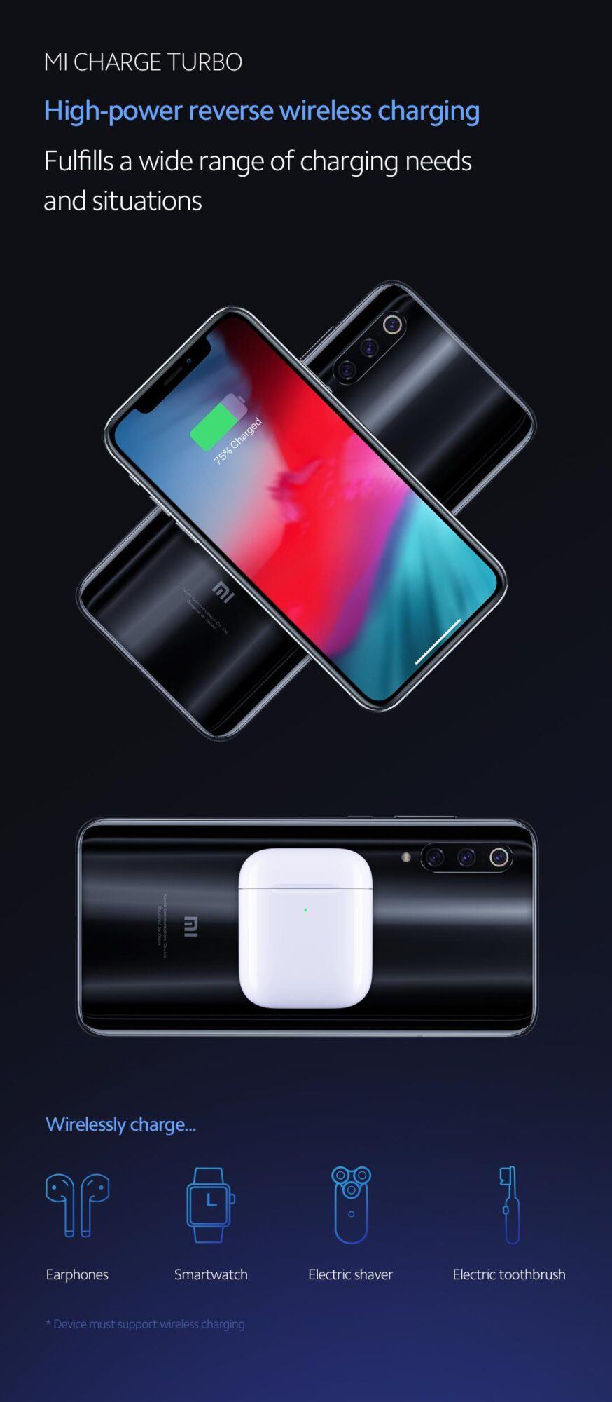 Xiaomi Mi Charge Turbo Dock Mi 9 Pro 5G tech téléphone sans-fil inversé technologie rapide