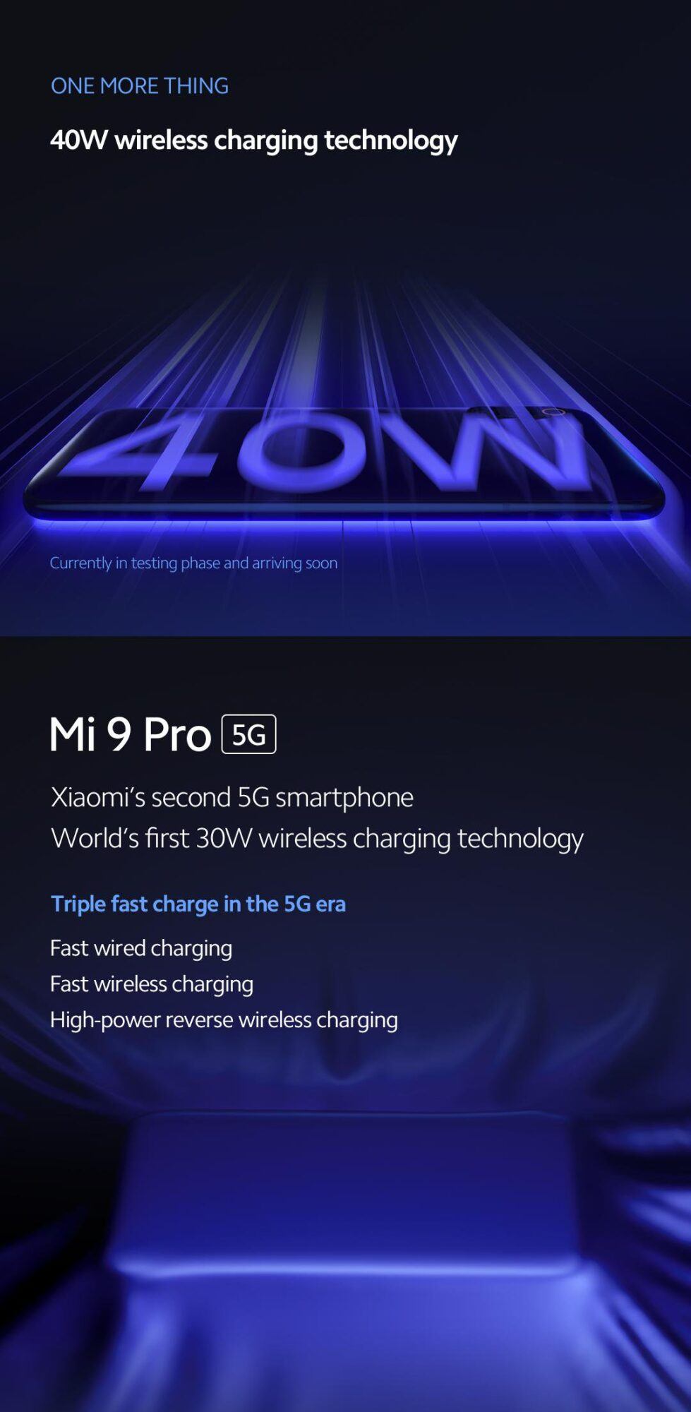 Xiaomi Mi Charge Turbo Dock Mi 9 Pro 5G tech téléphone sans-fil inversé technologie rapide