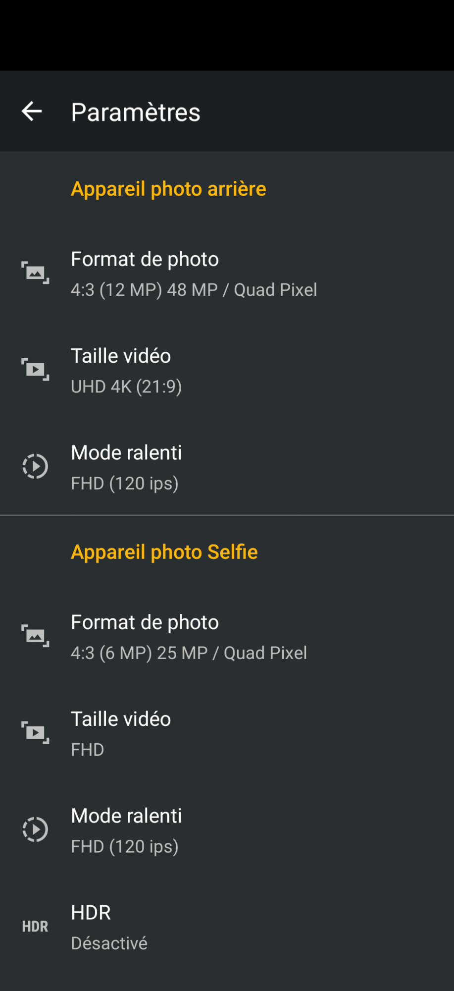 réglages photo