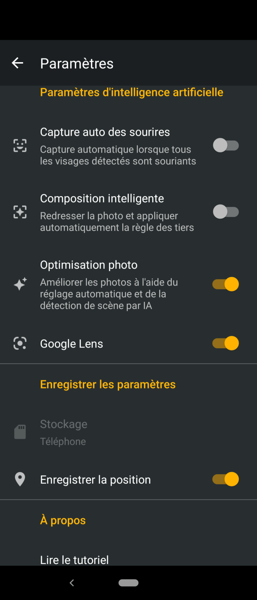 réglages interface
