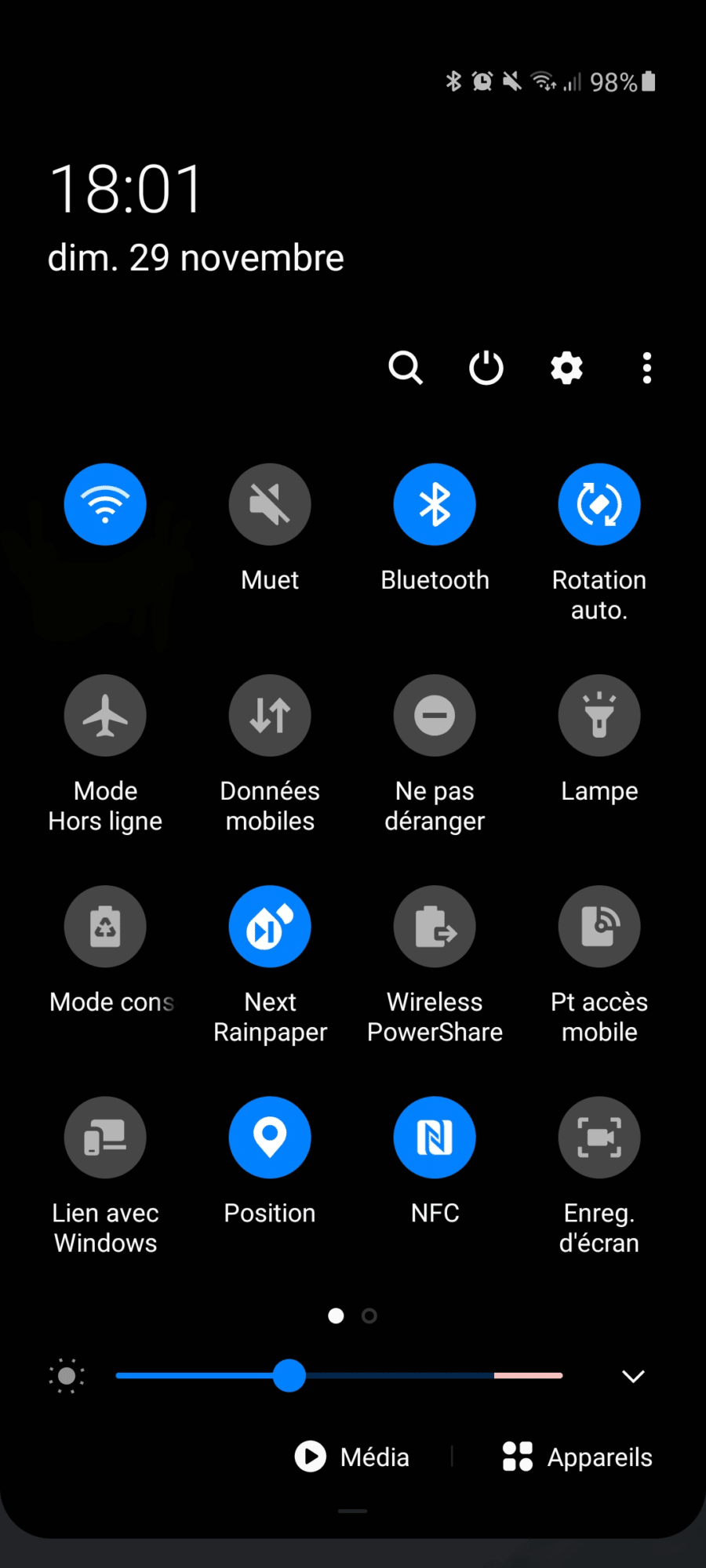 Volet des notifications S20 FE 5G