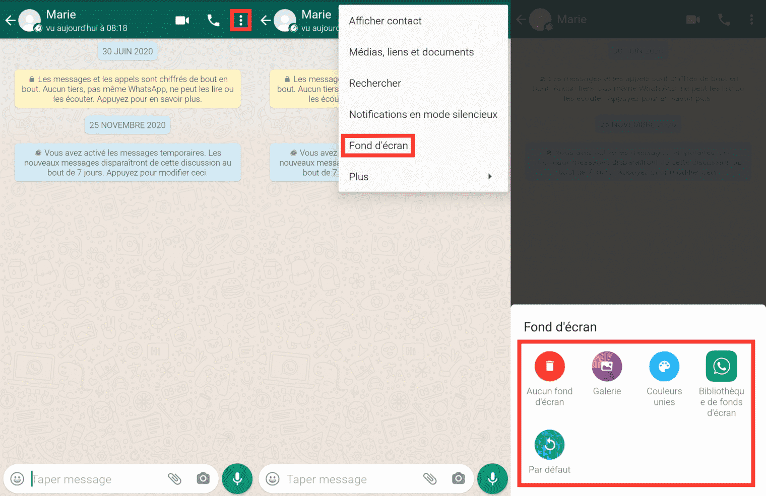 Changer le fond d'écran d'une conversation WhatsApp sur smartphone Android
