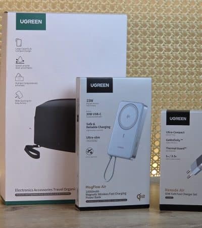 Selection d'accessoires de voyage UGREEN : organiseur, chargeur Nexode Air et batterie MagFlow Air
