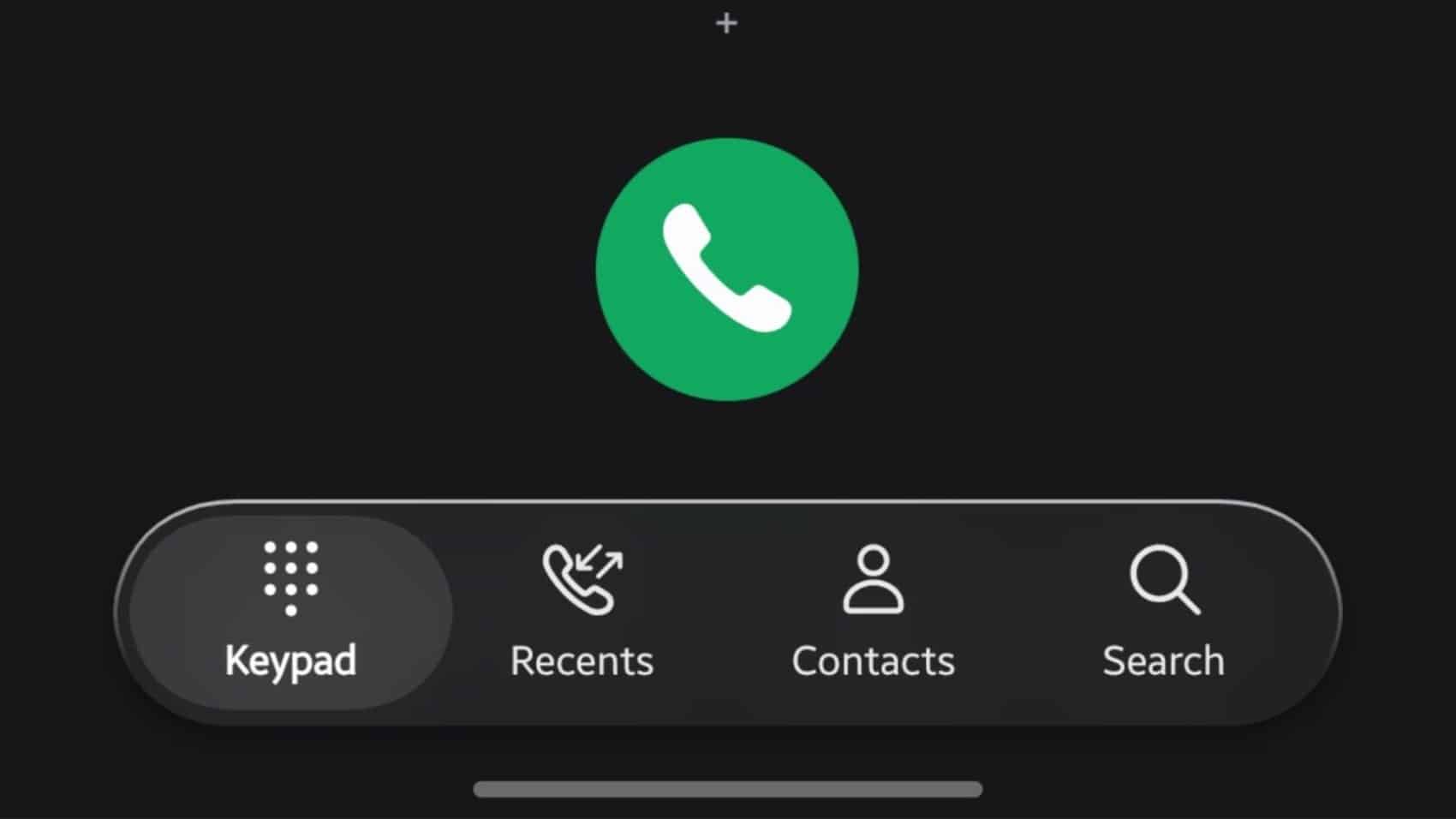 Capture du leak montrant la barre flottante de l'application Téléphone dans One UI 9.5 avec l'icône Recherche déplacée