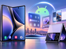 Téléphones pliables dans un futur pastel