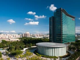 Immeuble Huawei, visuel officiel de l'accord de brevets Qualcomm Huawei