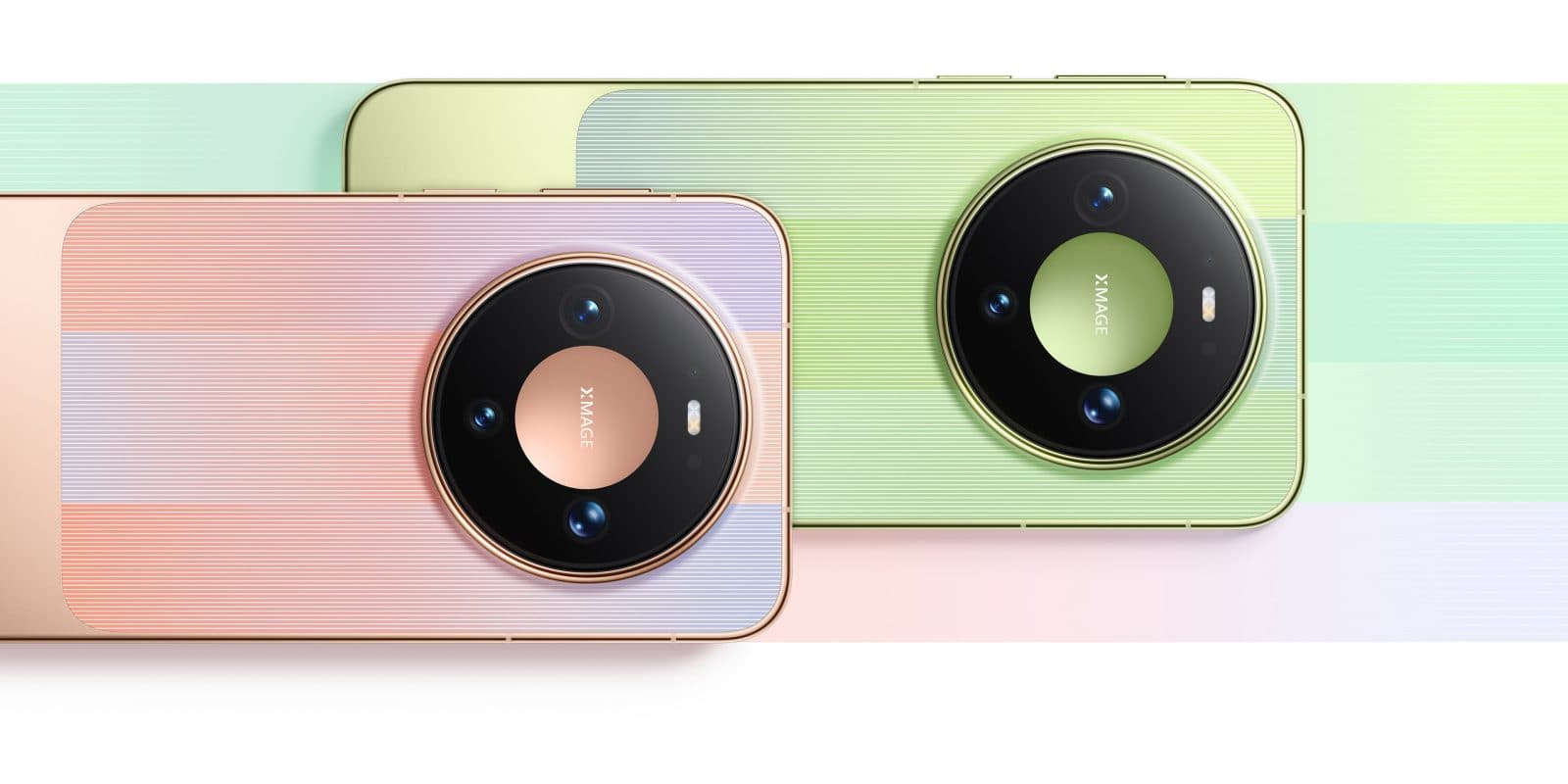 Le Huawei Mate 90 en coloris rose et vert, vu de dos