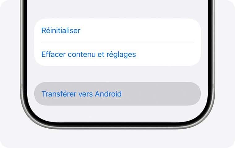 Option Transférer vers Android dans les réglages de l'iPhone