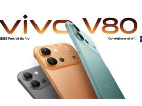 Le Vivo V80 dans ses trois coloris, vu de dos